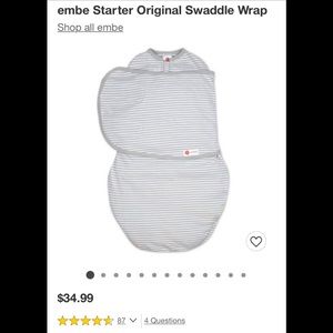 embe Starter Original Swaddle Wrap Gray stripe 6-14lb, 0-3m + 2 FREE sleepies
